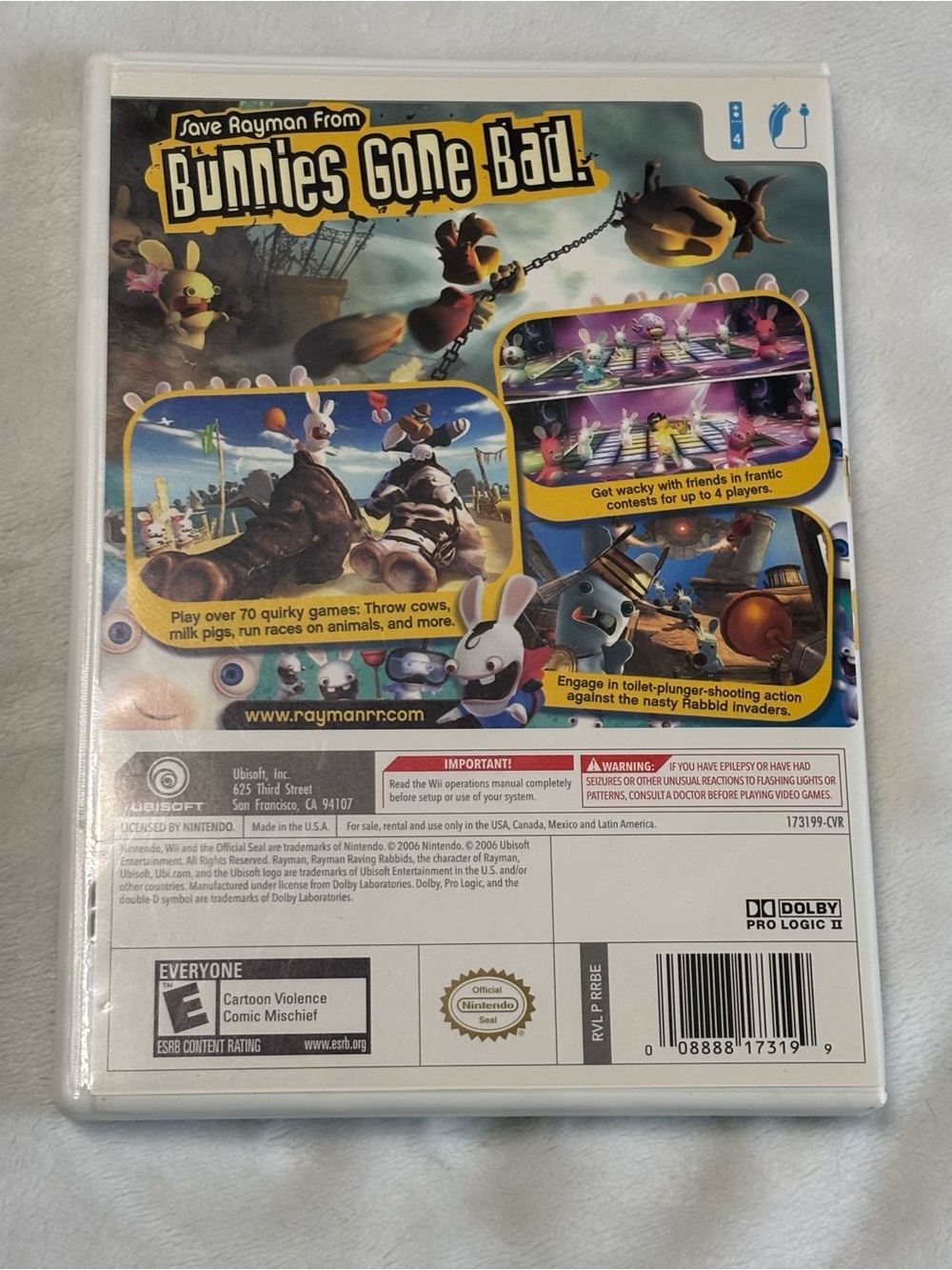 Rayman Raving Rabbids (Nintendo Wii) w/ Case & Manual, E, Tested & Working - Picture 2 of 6